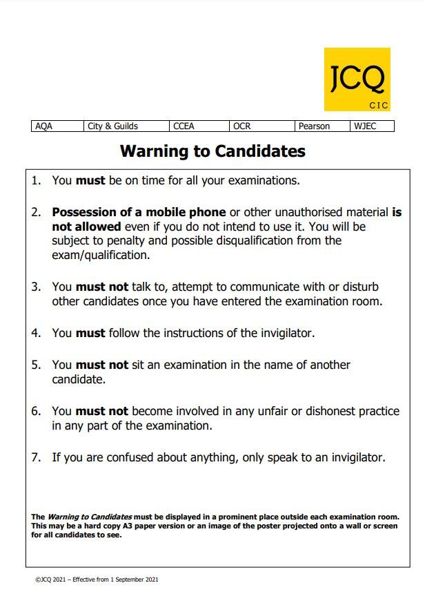 Warning to candidates